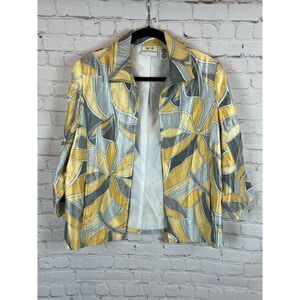 ALFRED DUNNER lined rayon blend gray yellow floral pockets jacket cardigan 8